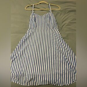 Blue and white striped cami fit and flare sunflower dress